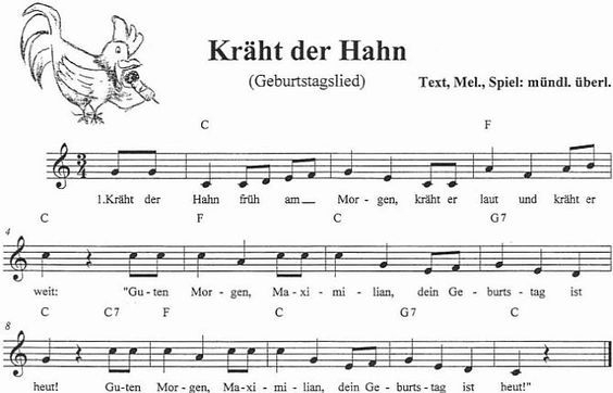 Kinderlied Noten Kräht Der Hahn | Geburtstagslieder à Geburtstagslieder Kinder