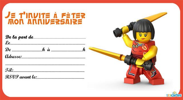 Lego Ninjago • Invitations Lego Gratuites • 123 Cartes encequiconcerne Invitation Anniversaire Garçon À Imprimer
