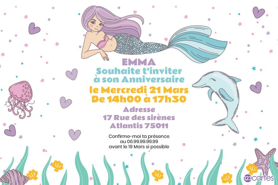 Ma Copine La Sirène - Invitation Anniversaire Filles à Invitation Anniversaire Fille Gratuite À Imprimer