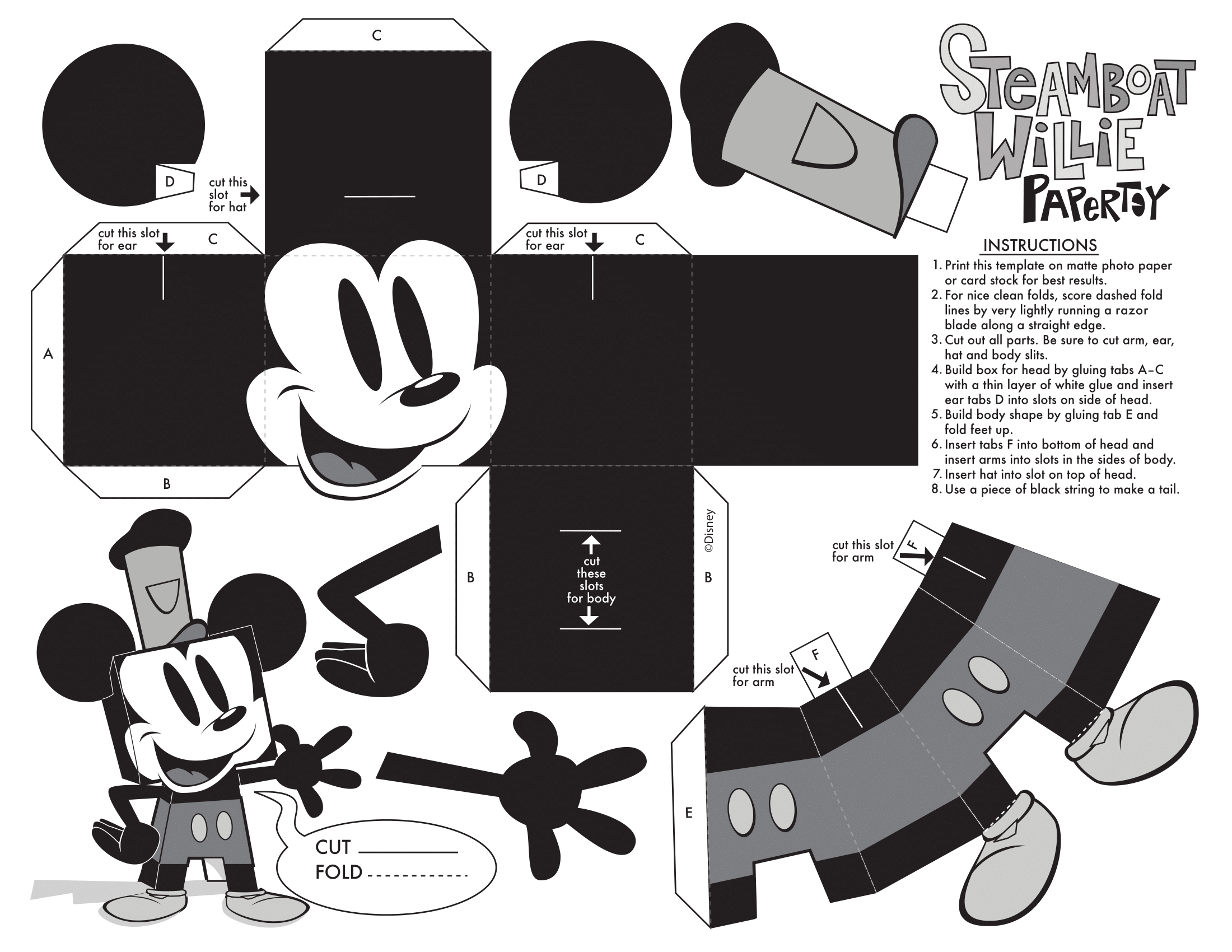 Papertoy_Disney - Mickey Mouse Nb | Paper Toys Template pour Paper Toy A Imprimer
