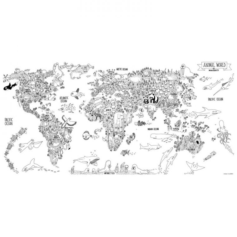 Papier Peint /Poster À Colorier – Carte Des Animaux Du pour Mappemonde Coloriage