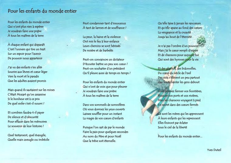 Poeme Yves Duteil avec J'Ai Ramassé Des Champignons Paroles