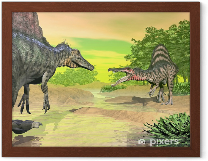 Poster En Cadre Spinosaurus Dinosaures Combat – Rendu 3D tout Combat De Dinosaure