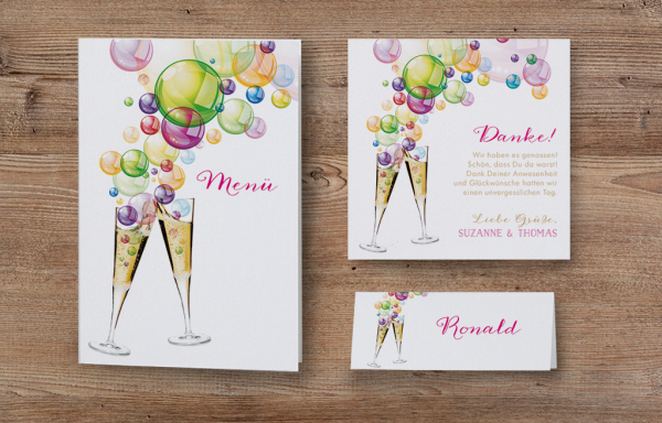 Weiße Tischkarte Mit Sektgläsern, Bubbles Für Geburtstag pour Tischkarten Silvester