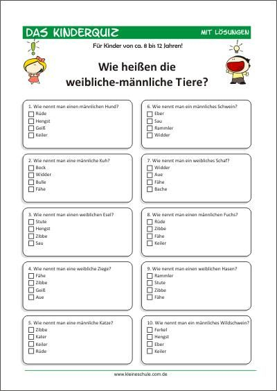 Wie Heißen Die Weibliche-Männliche Tiere? Kinderquiz – Für concernant Quizfragen Für Kinder Wie Heißen Die Weibliche-Männliche Tiere? Kinderquiz – Für concernant Quizfragen Für Kinder