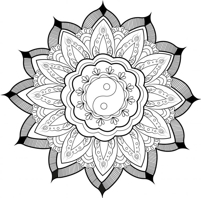 Yin & Yang Mandala With Leaves – Mandalas – Coloriages serapportantà Mandala Pour Adulte