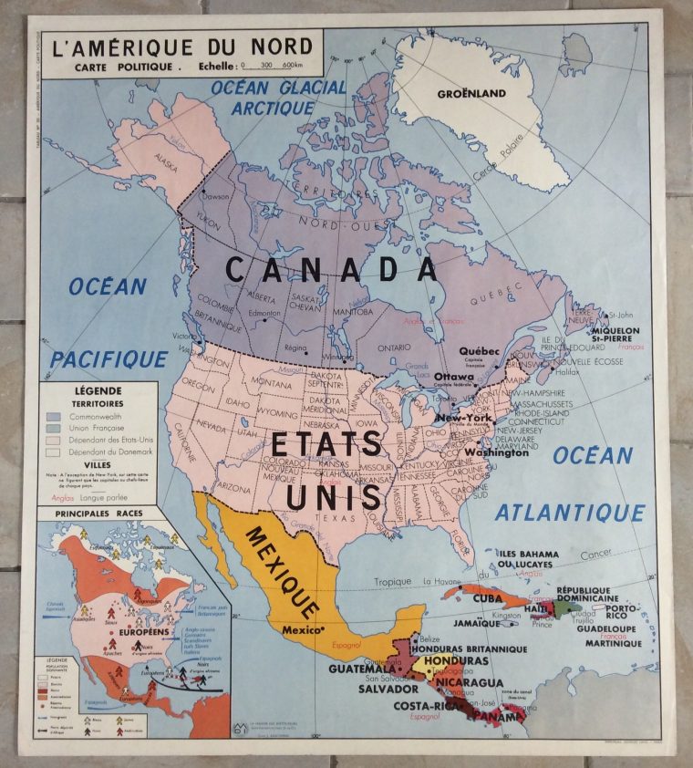 Affiche Scolaire Amérique Du Nord États Unis Canada Europe serapportantà Carte Amérique Du Nord