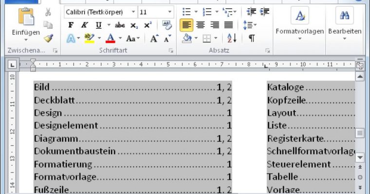 Alphabetisches Inhaltsverzeichnis In Word 2010 – Pctipp.ch intérieur Inhaltsverzeichnis Vordruck