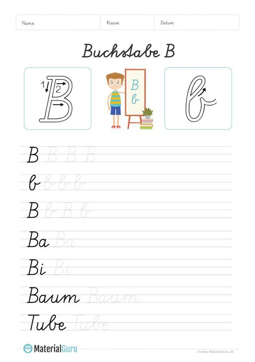 Arbeitsblatt: Buchstabe B (Schreibschrift) – B Und B Auf serapportantà Schreibübungen Grundschule