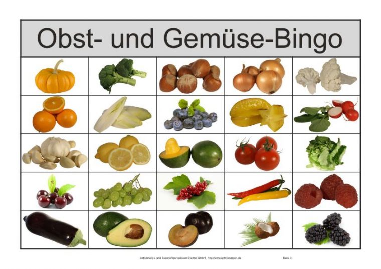 Bilder-Bingo-Spiel Für Senioren Mit Bildern Von Obst Und encequiconcerne Obst Und Gemüse Liste Mit Bildern