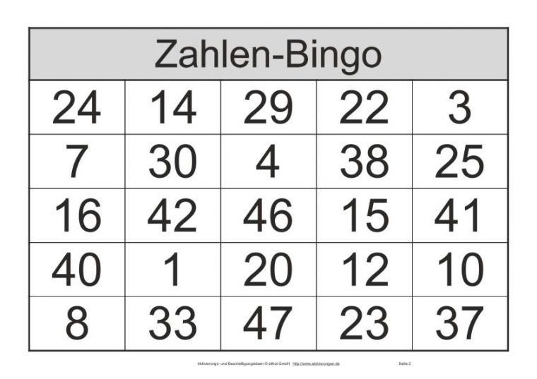 Bingo-Spielscheine Mit Zahlen Von 1 Bis 48 tout Bingo Spiel Zum Ausdrucken