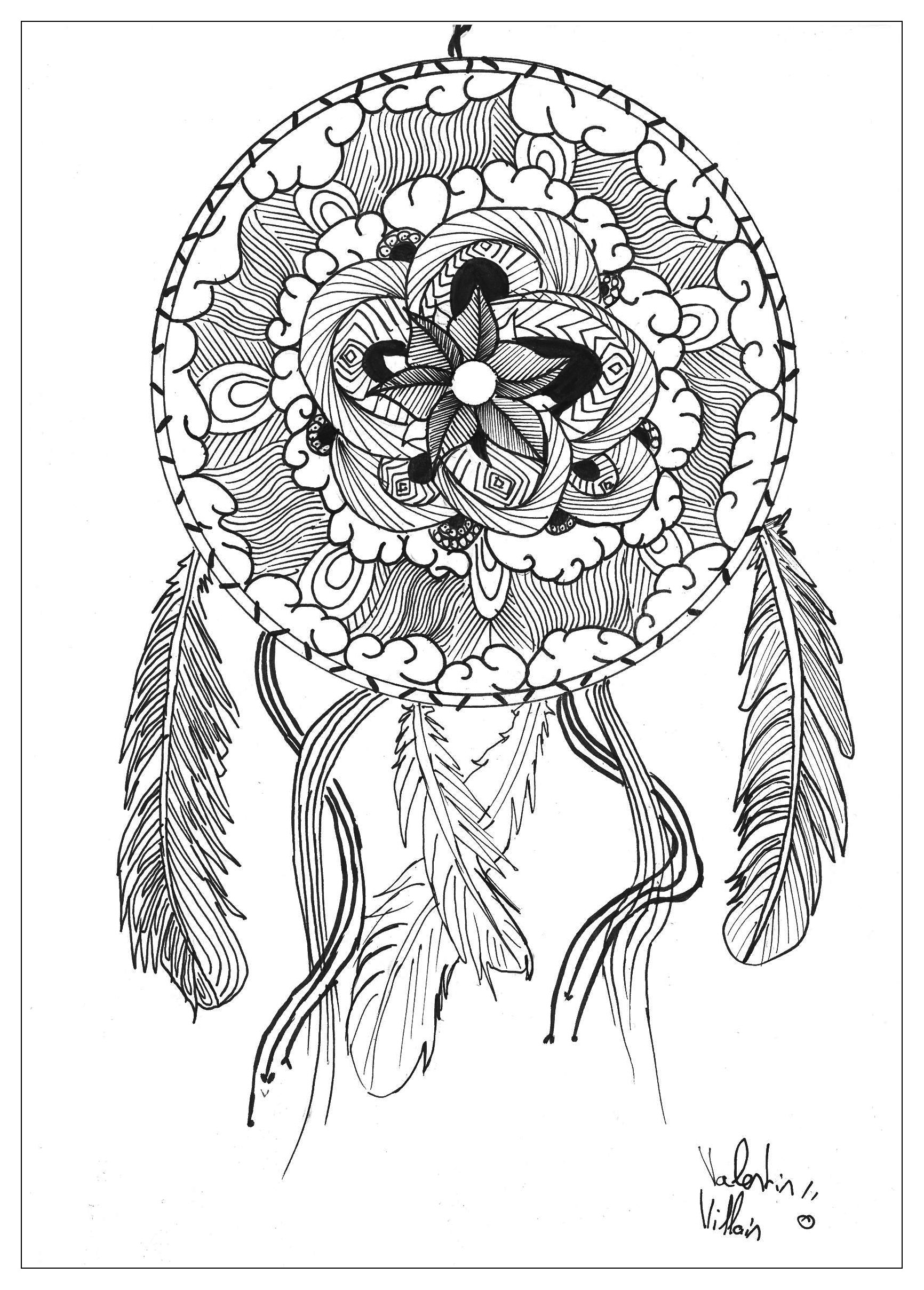 Dessin Mandala Capteur De Reve - Mandalas - Coloriages avec Coloriage Attrape Reve