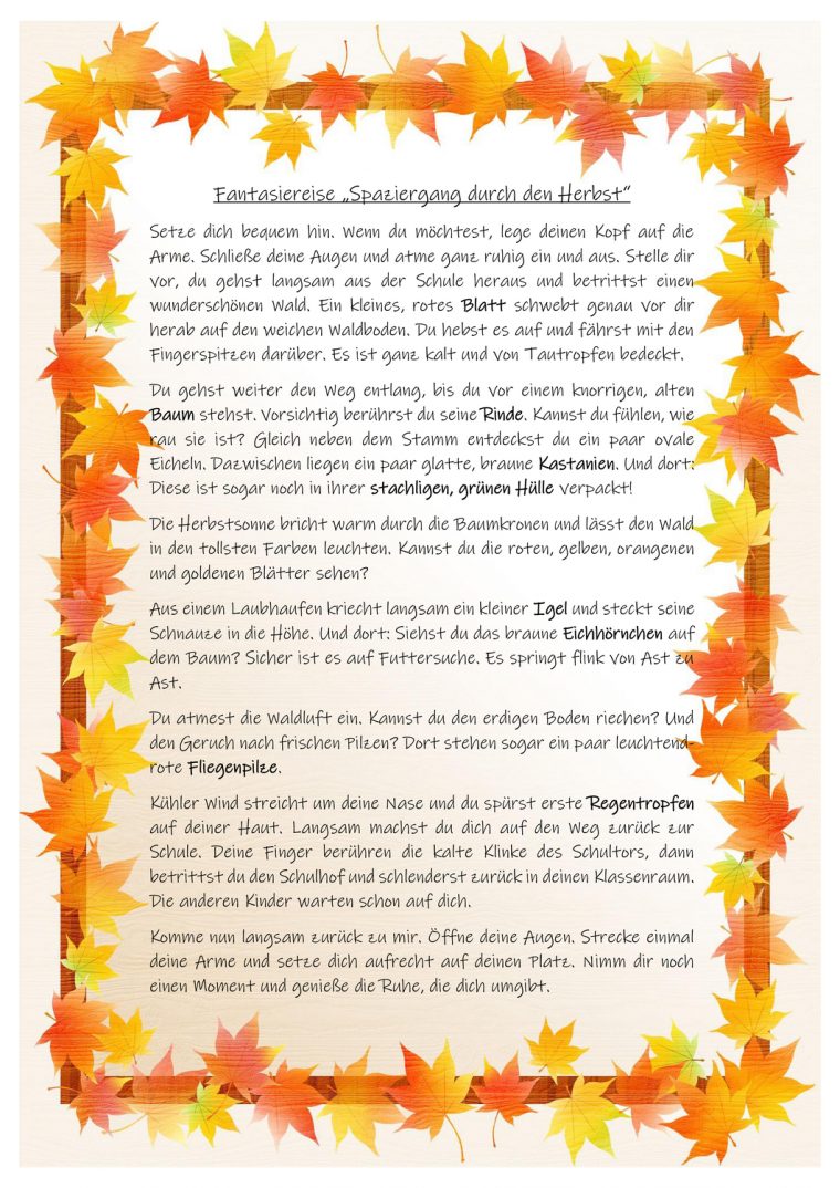 Fantasiereise Herbst – Unterrichtsmaterial In Den Fächern tout Herbstlieder Für Kinder