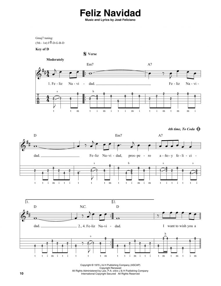 Feliz Navidad Noten | Jose Feliciano | Banjo Tabulatur tout Feliz Navidad Noten