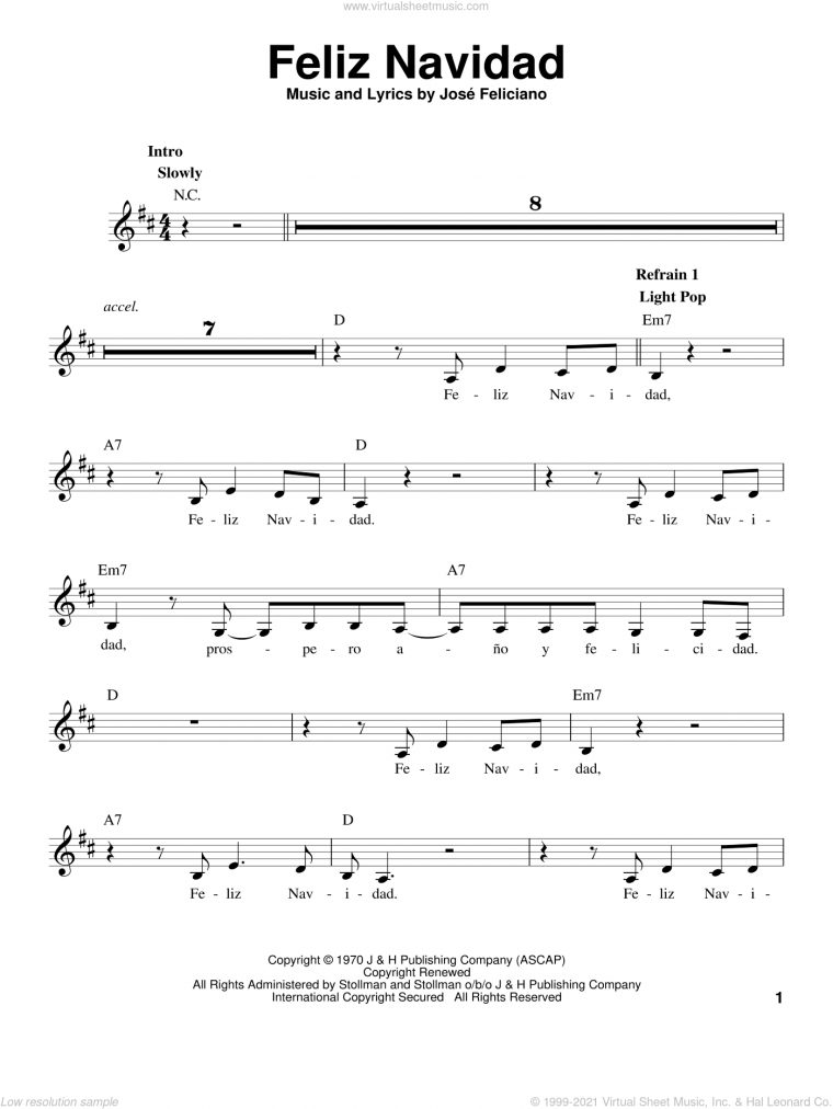 Feliz Navidad Sheet Music Piano Free – Best Music Sheet à Feliz Navidad Noten
