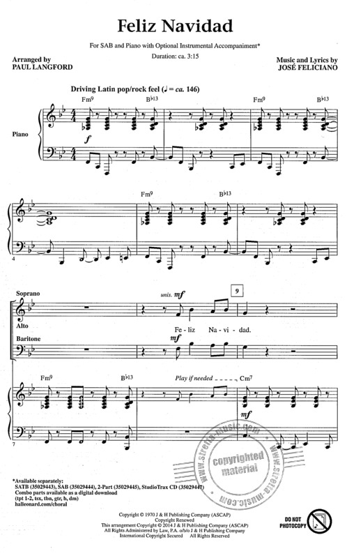 Feliz Navidad Von Feliciano, José [Bea:] Langford, Paul dedans Feliz Navidad Noten