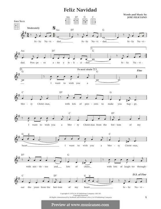 Feliz Navidad Von J. Feliciano – Noten Auf Musicaneo dedans Feliz Navidad Noten