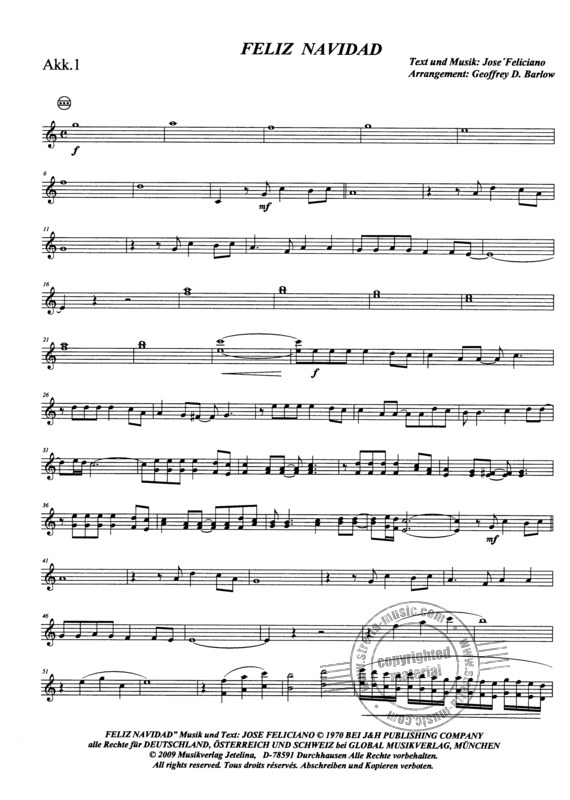 Feliz Navidad Von José Feliciano | Im Stretta Noten Shop destiné Feliz Navidad Noten