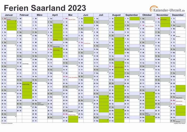 Ferien Saarland 2023 – Ferienkalender Zum Ausdrucken avec Kalender Zum Ausdrucken