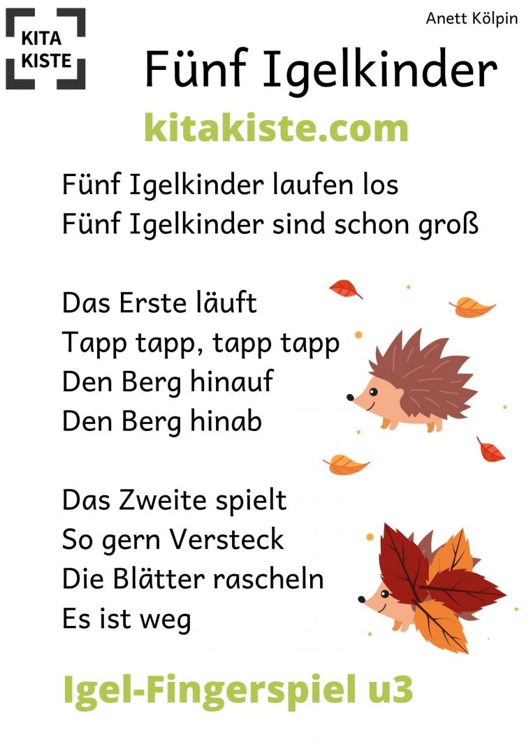 Fünf Igelkinder – Fingerspiel Kindergarten / Krippe Herbst pour Fingerspiele Für Kinder