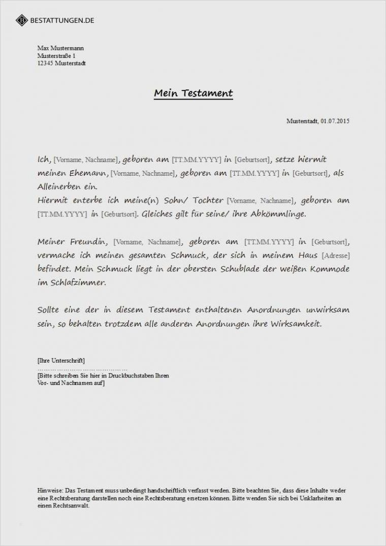 Handschriftliches Testament Vorlage Beste Testament Muster avec Wie Schreibe Ich Ein Brief