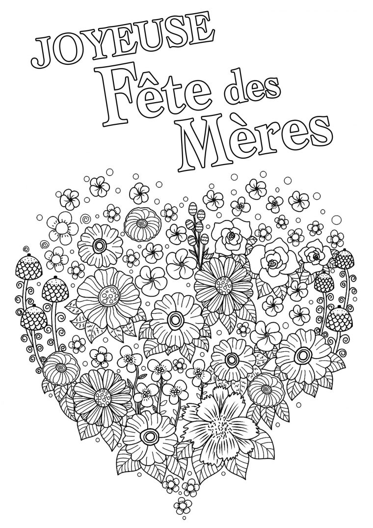 Joyeuse Fête Des Mères Avec Coeur Plein De Fleurs - Fête concernant Coloriage Fête Des Mères