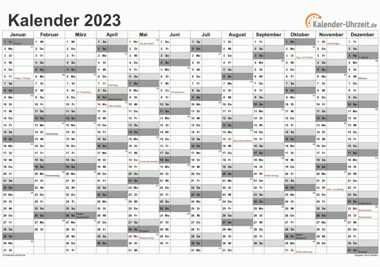 Kalender 2023 Zum Ausdrucken – Kostenlos avec Kalender Zum Ausdrucken