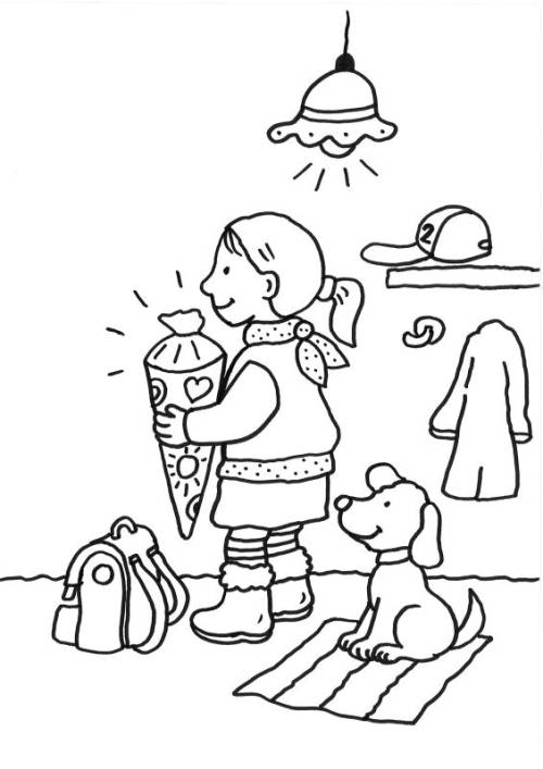 Kostenlose Malvorlage Einschulung: Mädchen Am Ersten intérieur Schöne Bilder Zum Ausmalen