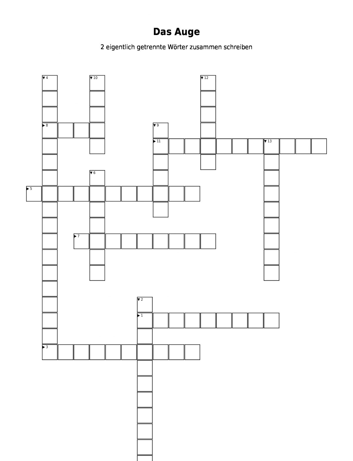 Kreuzworträtsel "Das Auge" Als Pdf (Arbeitsblatt dedans Netzhaut Des