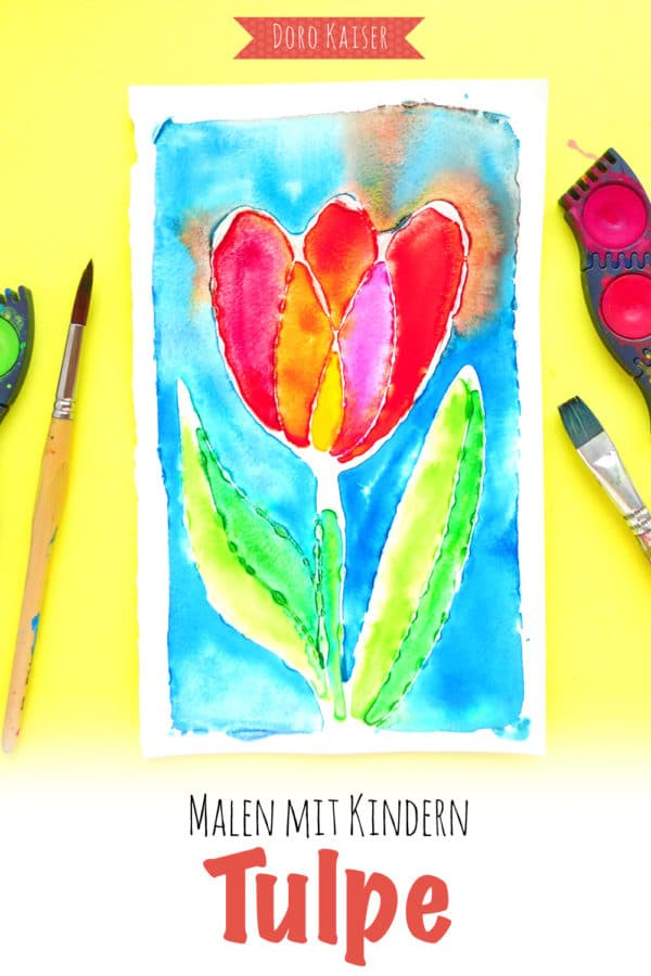 Malen Mit Kindern: Tulpe Aus Leim Und Wasserfarben destiné Malen Mit Kindern Ideen