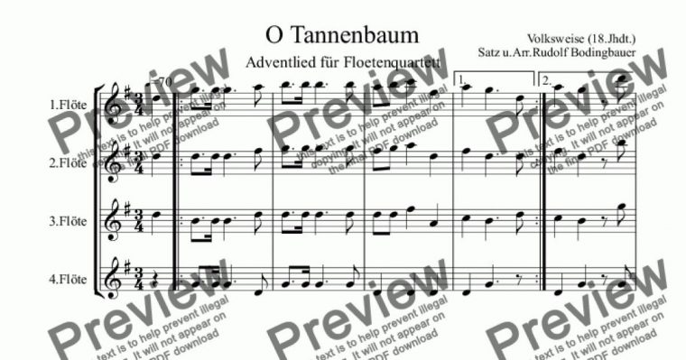 O Tannenbaum Floetenquartett – Download Sheet Music Pdf File destiné Noten Oh Tannenbaum