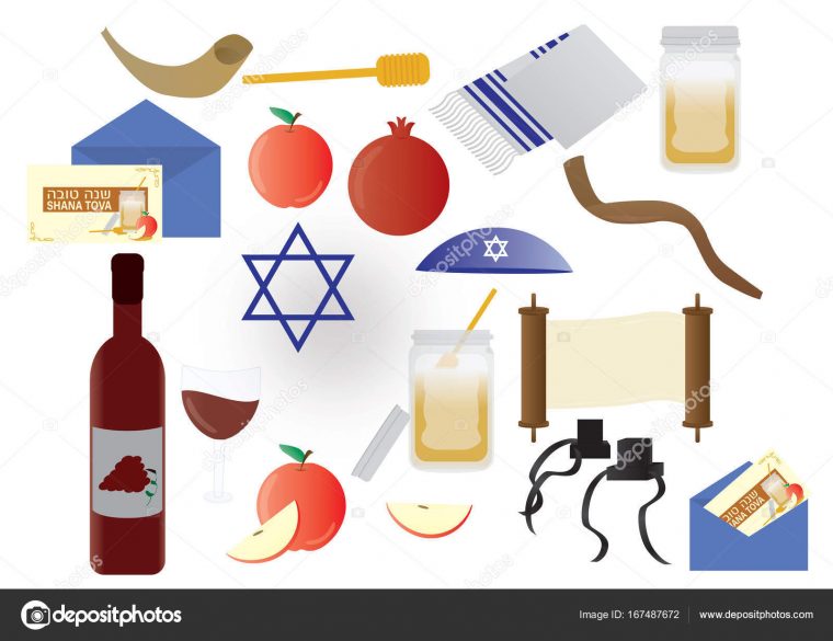 Rosh Hashana Jüdische Feiertagselemente — Stockvektor destiné Jüdische Symbole Und Ihre Bedeutung