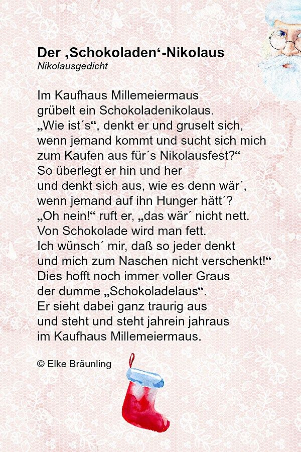 Schokoladen-Nikolaus + Nikolausgeschichtenlinks * Elkes intérieur Kindergedichte Weihnachten