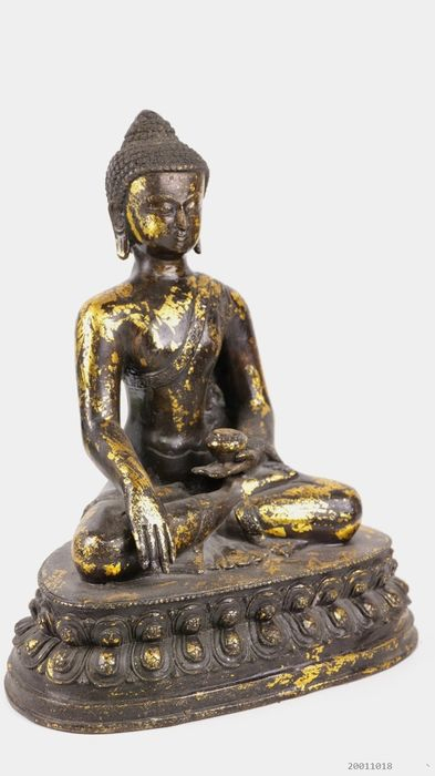 Schöne Medizin Buddha-Statue – Bronze, Vergoldet – Nepal tout Buddhismus Erklärung