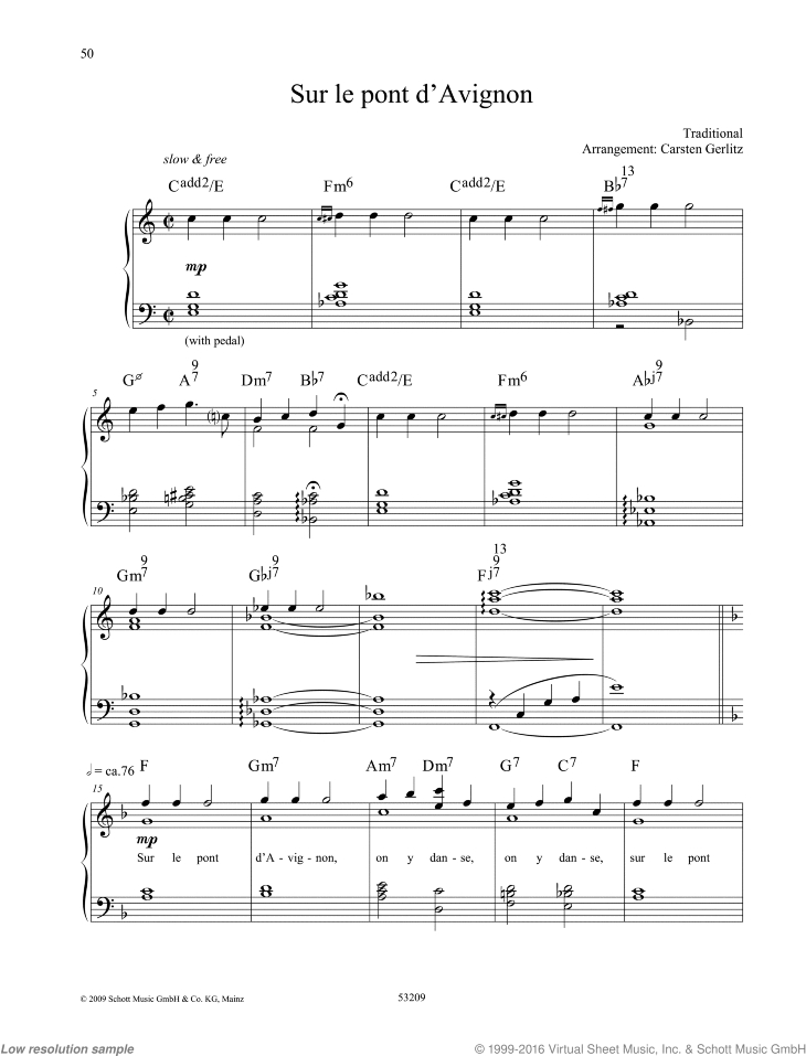 Traditional – Sur Le Pont D'Avignon Sheet Music For Piano Solo concernant Sur Le Pont D Avignon