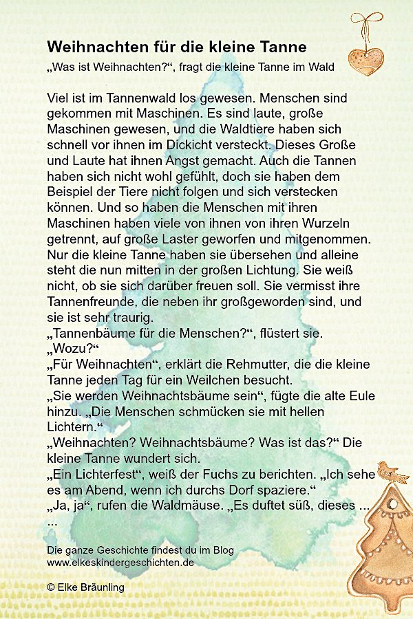 Weihnachten Für Die Kleine Tanne * Elkes Kindergeschichten intérieur Kurze Sagen Für Die Schule