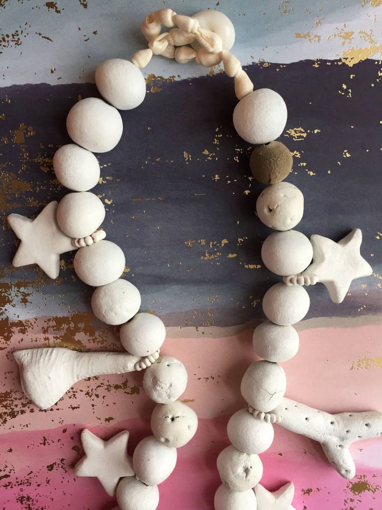 Weiße Halskette Strand Muscheln Ton Perlen Vintage Schmuck serapportantà Schmuck Aus Ton Herstellen