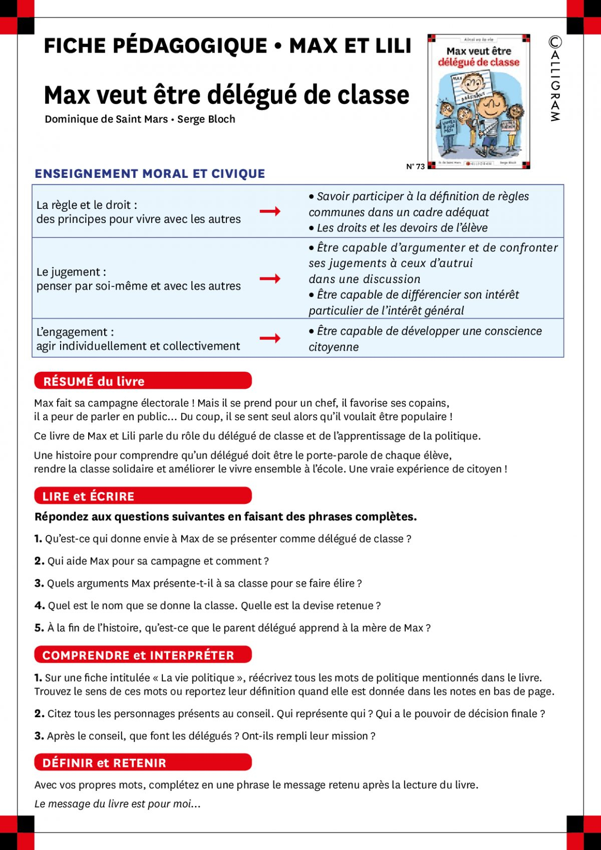 1. Evaluation Diagnostique. A) Cite Les Cinq Sens Et Les encequiconcerne Max Et Lili Veut Etre Delegue De Classe Fiche Pedagogique