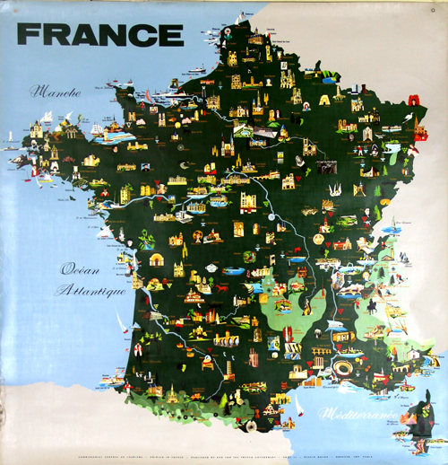 Affiche Carte De France Ses Monuments Dessin Hayon 1967 dedans Carte De France Dessin
