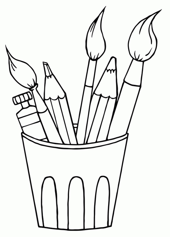Ausmalbild Schule: Pinsel Für Den Zeichenunterricht concernant Malen Mit Pinsel Und Farbe Kita