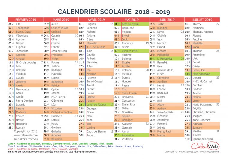 Calendrier 2018 2019 Avec Vacances Scolaires – Wijumpy concernant Vacance Scolaire 2019