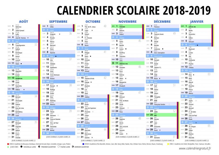 Calendrier 2018 Et 2019 Vacances Scolaires – Ershiny avec Vacance Scolaire 2019