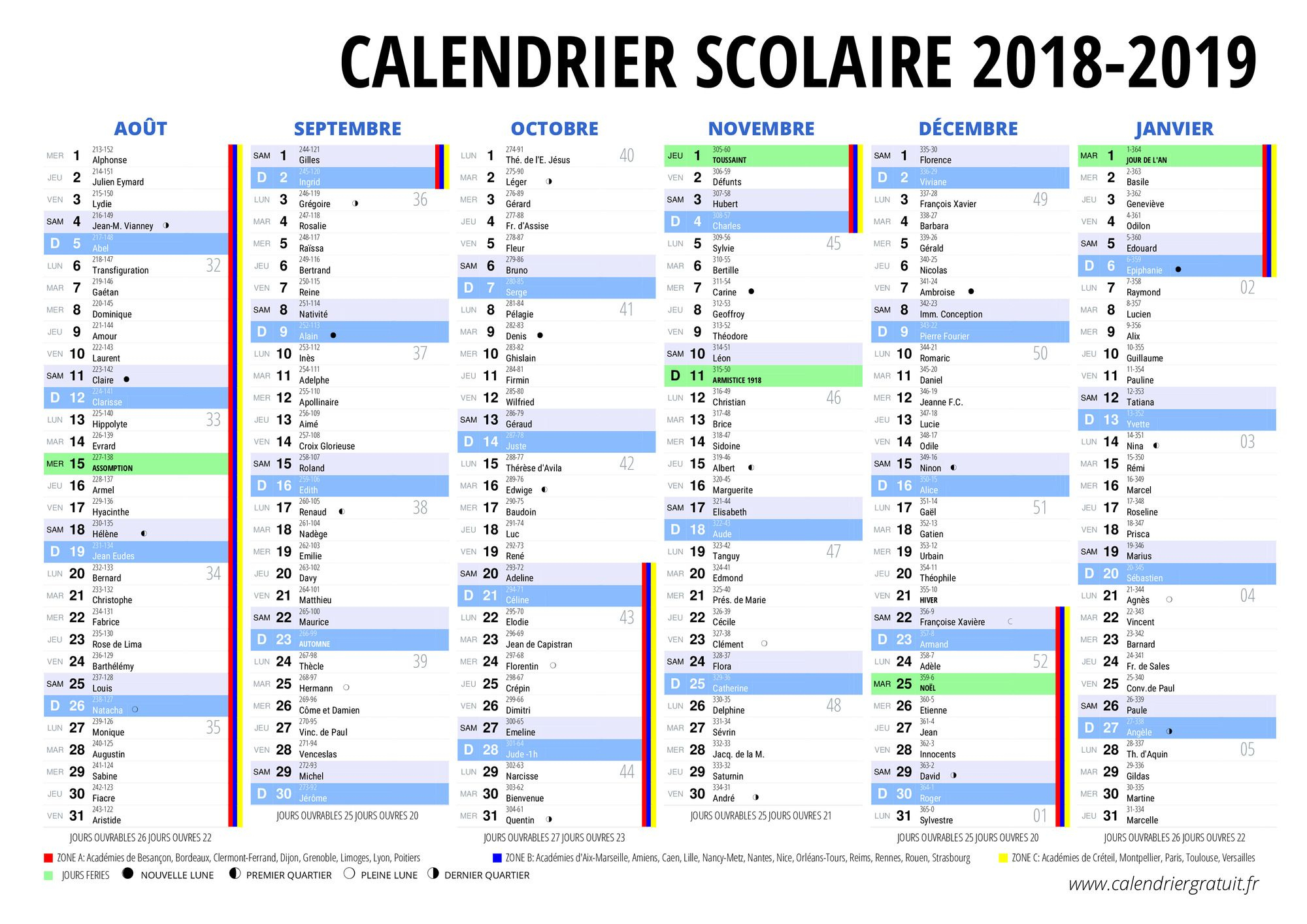 Calendrier 2018 Et 2019 Vacances Scolaires - Ershiny avec Vacance Scolaire 2019