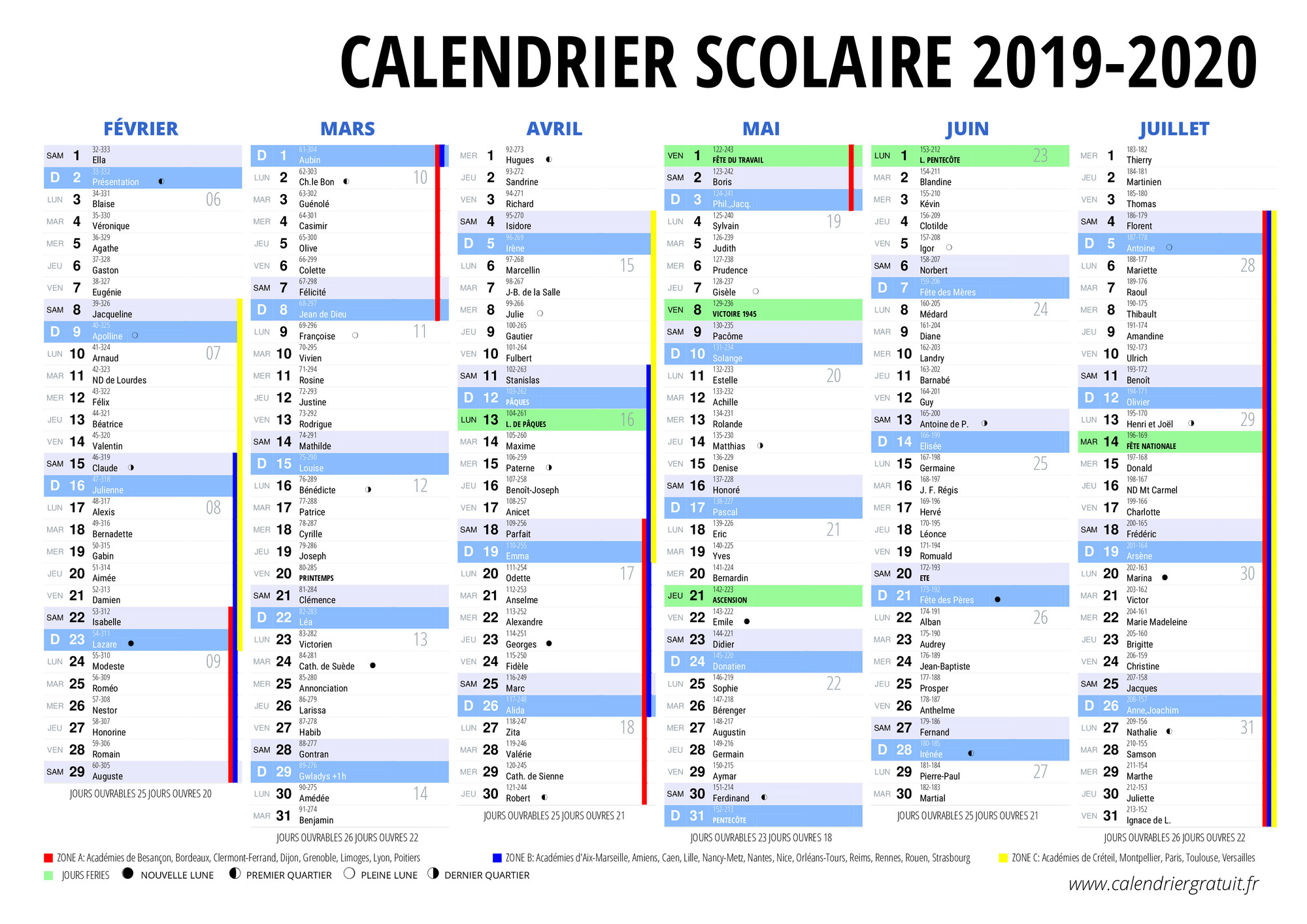 Calendrier 2019 Et 2020 Imprimable {Pdf,Word, Excel concernant Vacances 2019 2019