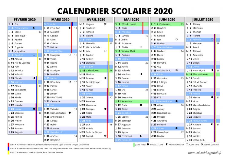 Calendrier 2020 Vacances Scolaires Et Jours Fériés | Bio pour Vacance Scolaire 2019