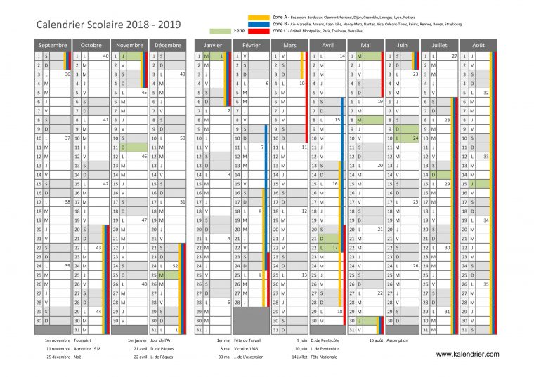 Calendrier Scolaire Pour Les Vacances 2018-2019 À Imprimer destiné Vacance Scolaire 2019