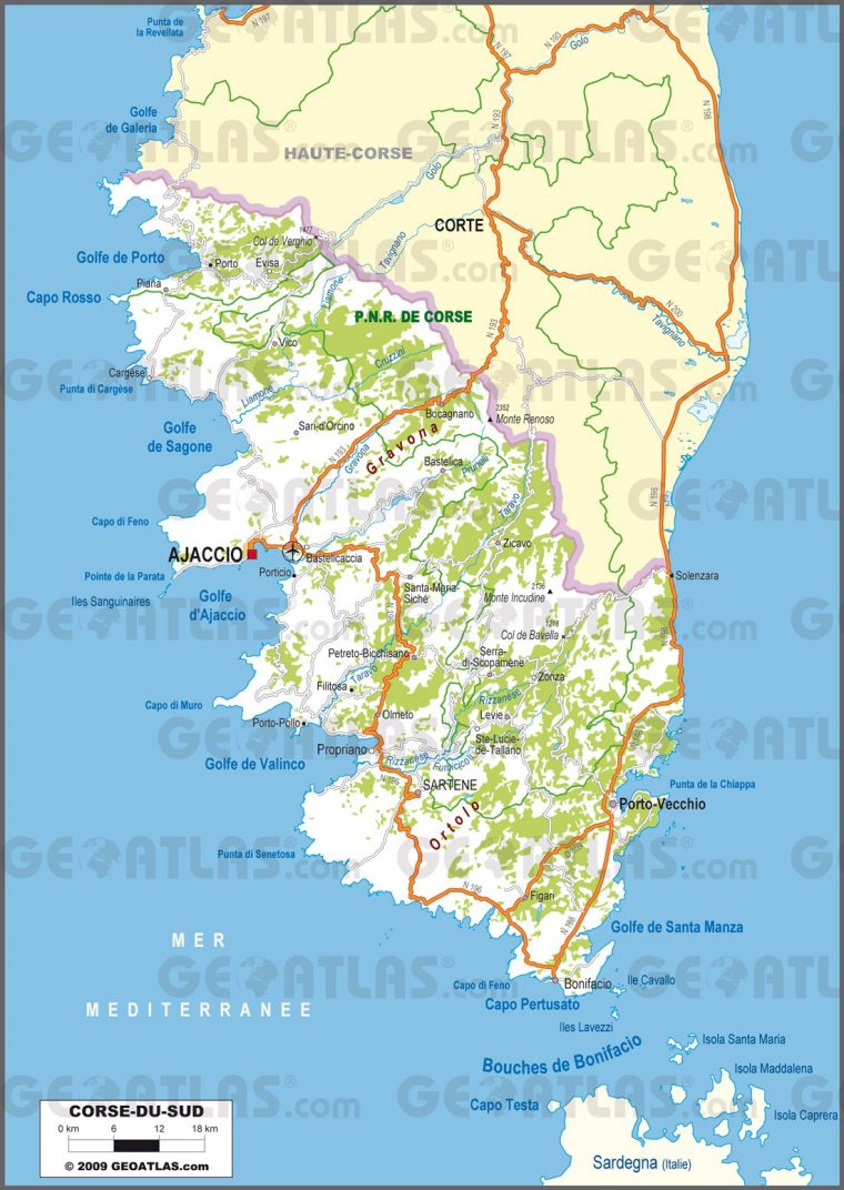 Carte De La Corse-Du-Sud – Corse-Du-Sud Carte Des Villes pour La Carte De La Corse Entierement Detaillee