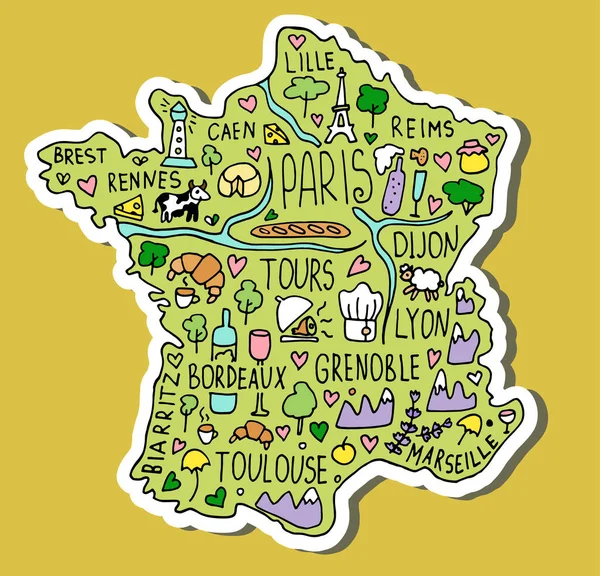 Carte De La France Dessinée À La Main Colorée. Noms De tout Carte De France Dessin