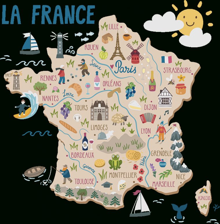 Carte Gastronomie France Enfant – Tenstickers intérieur Carte De France Dessin