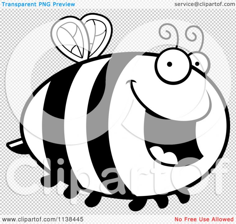 Cartoon Clipart Of An Outlined Chubby Happy Bee – Black serapportantà Coloring Bee Smiling
